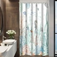 thumbnail image 3 of Nautical Coastal Shower Curtain Teal Ocean Coral Starfish Seashell Decorative Bathroom Curtain 36x72Inch Washable Polyester Fabric Underwater Marine Life Beach Shower Curtains Set with 6 Hooks, 3 of 6