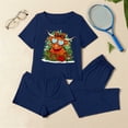 thumbnail image 2 of REORIAFEE 3 Piece Lounge Set for Women Short Sleeve Christmas Pajama Top and Shorts Santa Graphic Soft Sleepwear Navy XS-2XL, 2 of 7