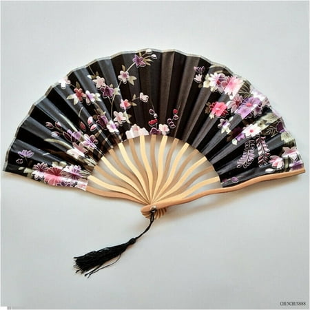 

Hand Held Fans Chinese Style Peony Silk Bamboo Folding Fan Tassel Folded Fan