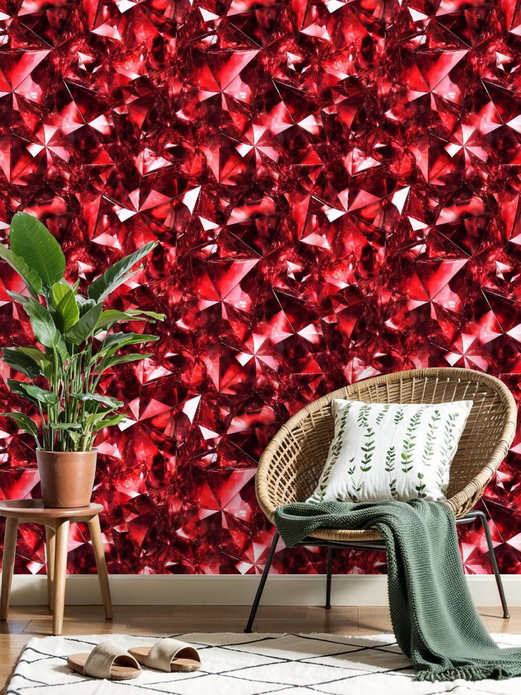 Vintage Peel and Stick Wallpaper Red Faceted Crystal Gemstone Abstract Wall Mural 23.6in x 9.8ft Self Adhesive Removable Wall Paper Renter Friendly Wallpaper for Bedroom Livingroom Office