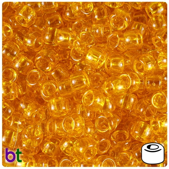 BeadTin Sun Gold Transparent 9mm Barrel Pony Beads (500pcs)
