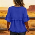 thumbnail image 4 of QWKLEAJ Linen Tops for Women Frayed Edge Linen Blend Blouse V Neck Ruffle Short Sleeve Boho Tunic Tops Casual Raw Hem Loose Fit Summer Shirts Blue XL, 4 of 5
