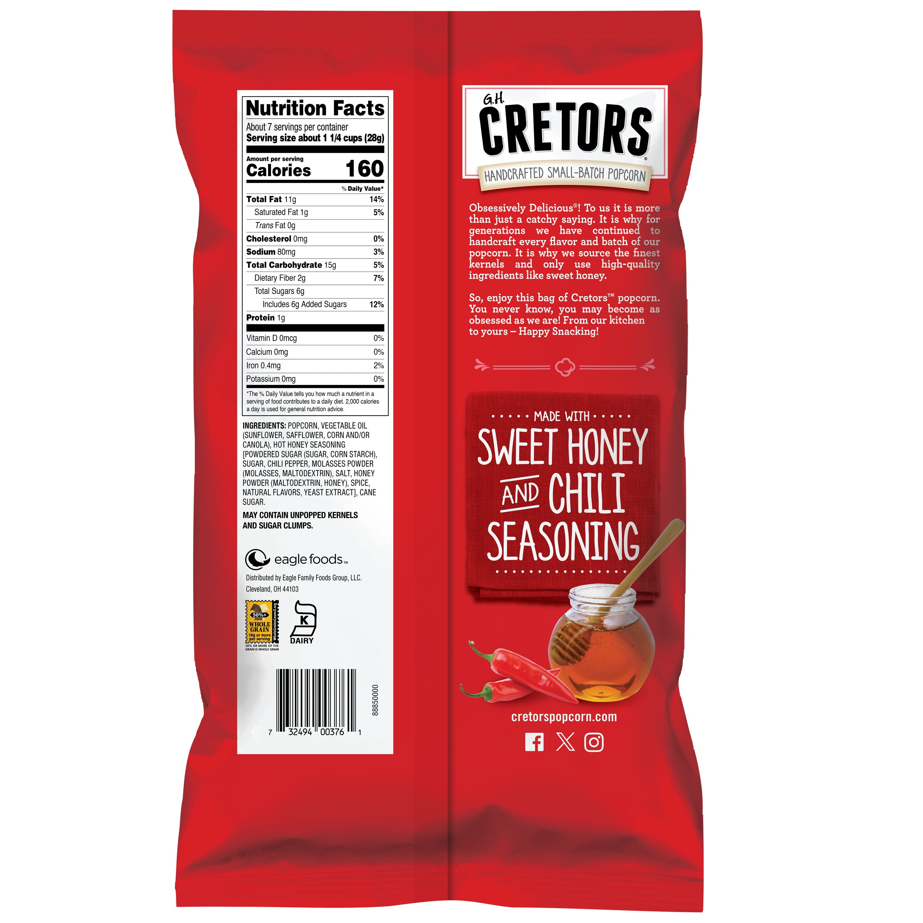 (4 pack) G.H. Cretors Hot Honey Kettle Corn Popcorn, 7 oz Bag