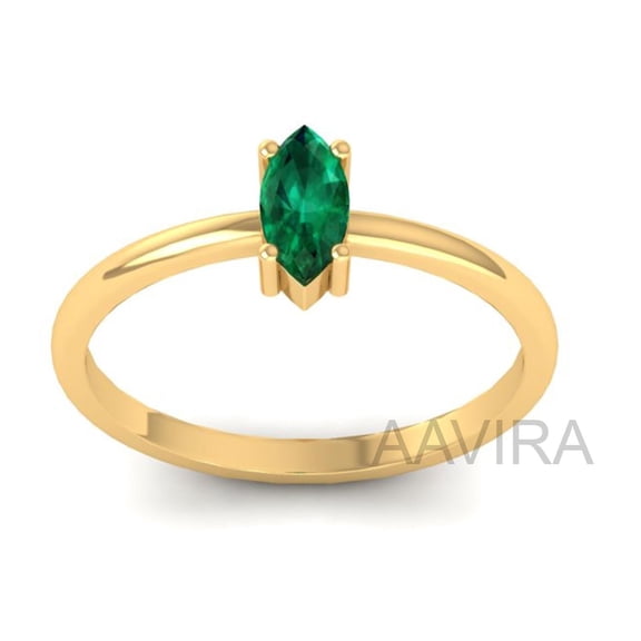 Marquise Cut Emerald Solitaire Ring, Stacking Birthstone Ring, May Birthstone Dainty Ring for Women