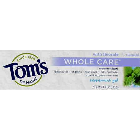 Tom's of Maine Whole Care Toothpaste with Fluoride Peppermint Gel, 4.7 OZ