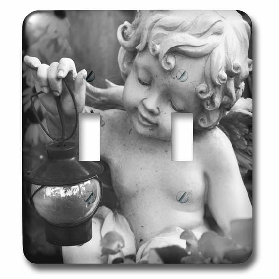 3dRose, Photograph of black and white angel statue holding lantern., double toggle switch