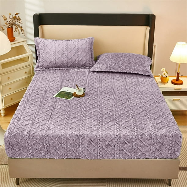 Protector de Colchón de Franela Púrpura, Cubrecamas Acolchados, Cubrecamas Tapizados, Protectores de Colchón, Ropa de Cama de Invierno, Sábana