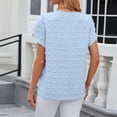 thumbnail image 5 of Summer Tops for Women Fashion Casual Crew Neck Pleated Petal Sleeve Blouses Jacquard Solid Color Loose Tunic Tees (S, Sky Blue), 5 of 5
