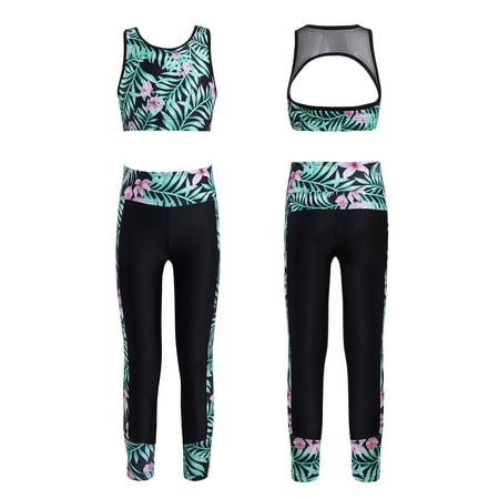 iiniim Kids Girls Athletic Tracksuits Sports Bra Crop Top with Leggings Gym Workout Outfits for Yoga Running Cycling