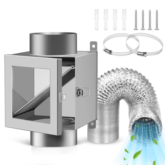 Senshare Metal Dryer Lint Trap, 4-Inch Dryer Lint Catcher for Clothes Dryer, Includes 6.5FT 4-Inch Dryer Vent Hose & 2 Stainless Steel Clamps, Easy t