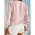 thumbnail image 5 of Women'S Business Casual Tops Summer Long Sleeve Button Down Shirts V Neck Chiffon Blouses Pink Leather XXL, 5 of 8