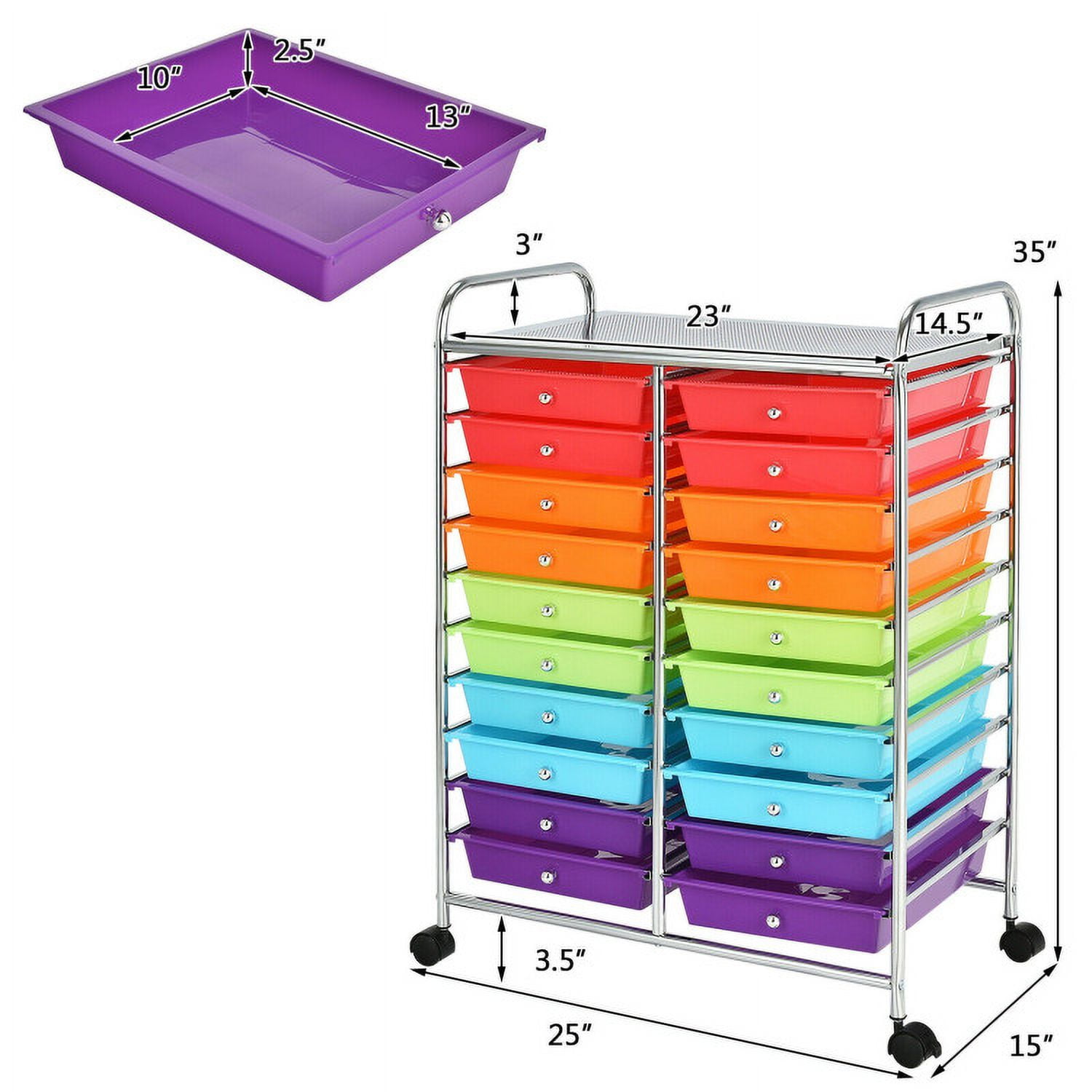 Demi Bonn 20 Drawers Storage Rolling Cart Studio Organizer with 4 Universal Casters, Multicolor