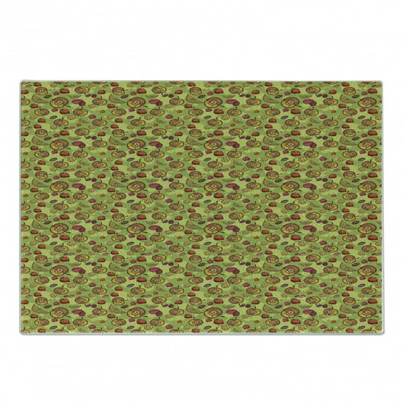 Fruit Cutting Board, Fresh Food Apple Plum Strawberry Mix Salad Print, Decorative Tempered Glass Cutting and Serving Board, in 3 Sizes, by Ambesonne