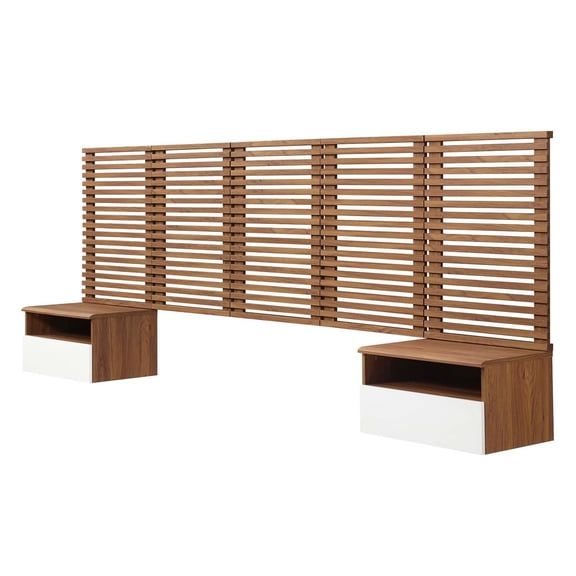 Wall Mount Headboard Nightstand, Walnut, Wood, Mid Century Bedroom, Modern Contemporary HB35764