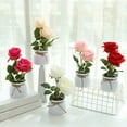 thumbnail image 5 of Visland Artificial Potted Flower Fake Flowers in Pot Silk Rose Bouquet Decoration with Ceramics Vase Fake Plants Floral Arrangement for Table Centerpieces Home Office Wedding Decor, 5 of 5