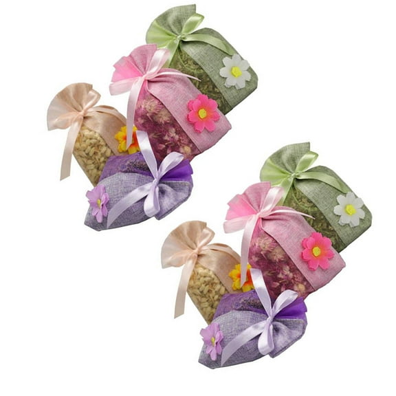 Raindrops Small Drawstring Bag for Storage Made of Polyester Cotton with Beautiful Flowers in Assorted Colors 8PCS