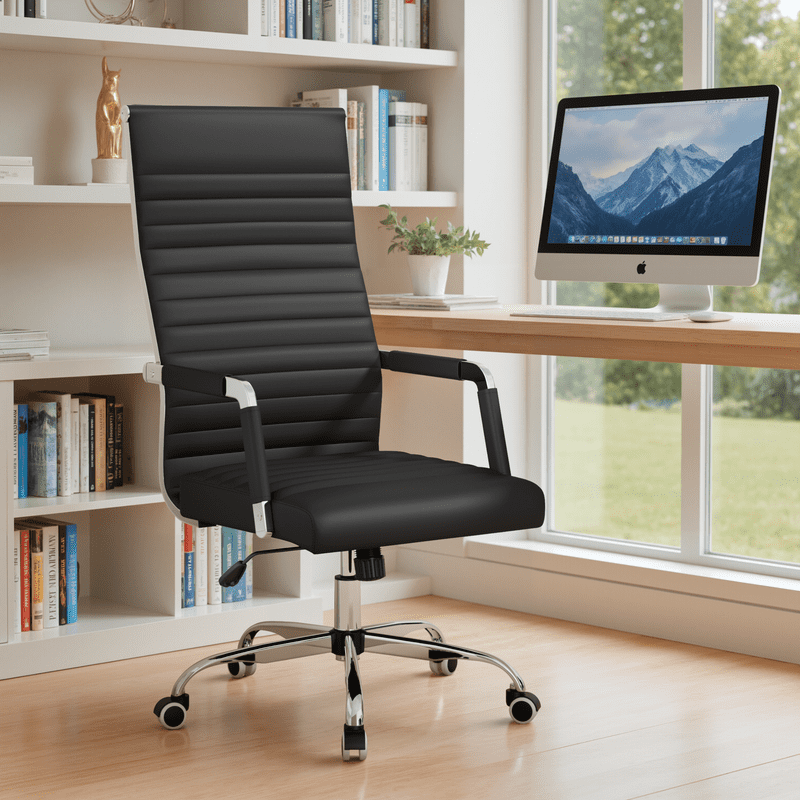 Lacoo High-Back Office Desk Chair Faux Leather Executive Chair with Lumbar Support, Black