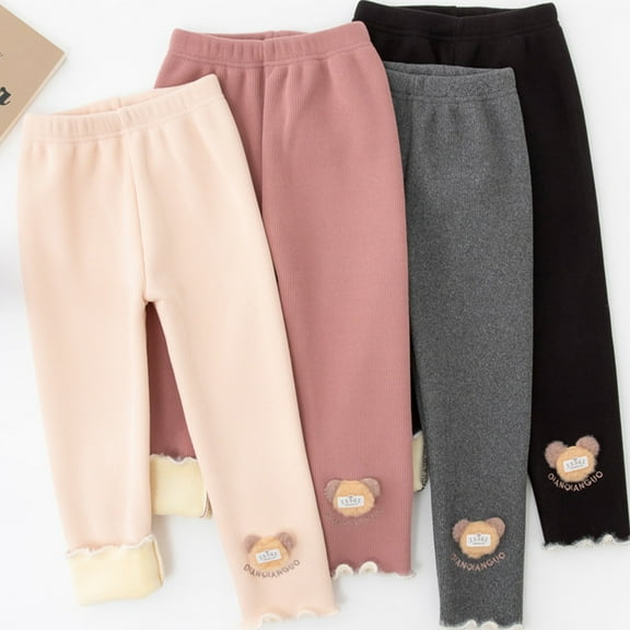 Zwiiyzr Toddler Girls Winter Leggings Fleece Lined Tights Footless Elastic Cotton Full Length Pants for 2-8 Years Old Black