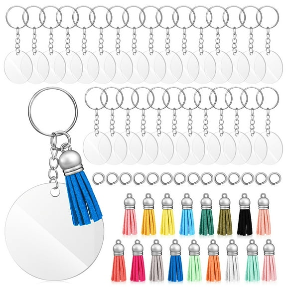 120 Pcs Acrylic Key Chain Keyring Blanks with Metal Transparent Keychain Circle