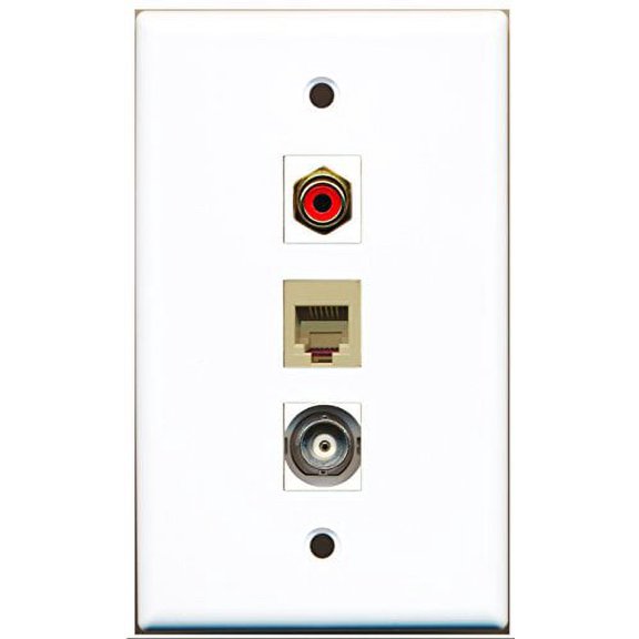 RiteAV - 1 Port RCA Red and 1 Port Phone RJ11 RJ12 Beige and 1 Port BNC Wall Plate