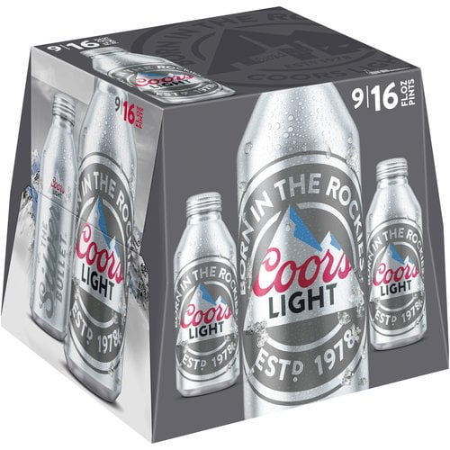 Coors Light Lager Beer, 9 Pack, 16 fl. oz. Aluminum Bottles, 4.2 ABV