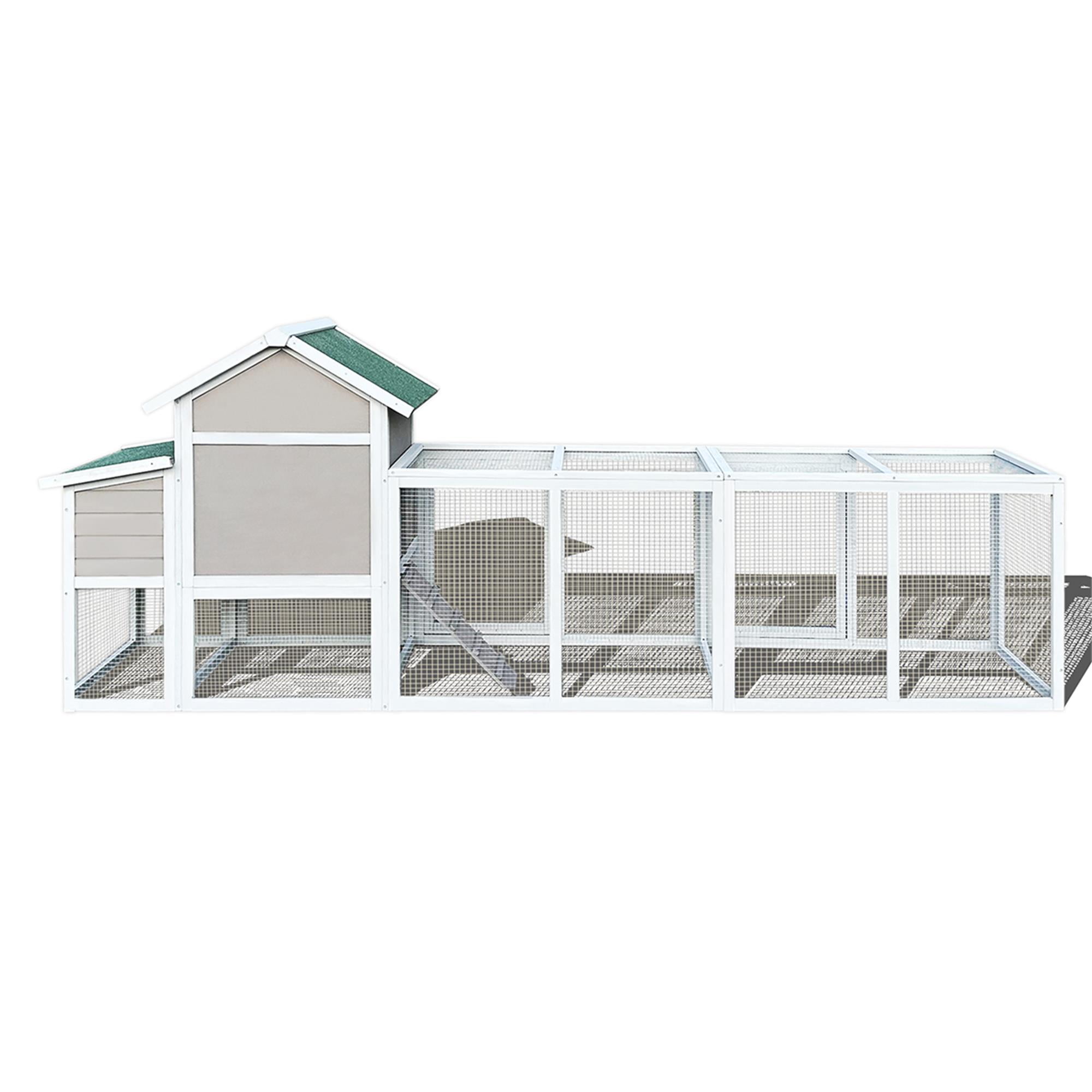 Pefilos 120" Large Outdoor Wood Rabbit Hutch with Run, 2-Story Wire Fence Poultry Cage, Hen House with Nest Box, Gray Pefilos 120" Large Outdoor Wood Rabbit Hutch with Run, 2-Story Wire Fence Poultry Cage, Hen House with Nest Box, Gray