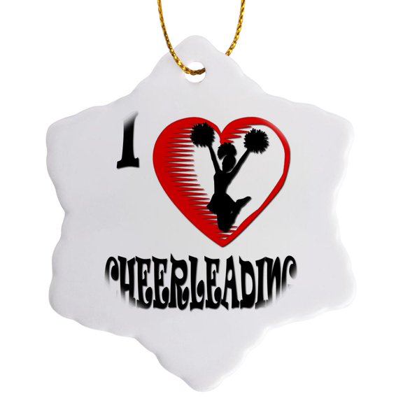 3drose, I Love Cheerleading., 3 inch Snowflake Porcelain Ornament