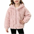 thumbnail image 2 of LUGOGNE Toddler Jacket Girls Sherpa Fleece Hooded​ Zip Up Sherpa Coat Textured Knit Ribbed Cuffs and Hem Jackets with Pockets Daily Home Gentle Comfy Outerwear, 2 of 9