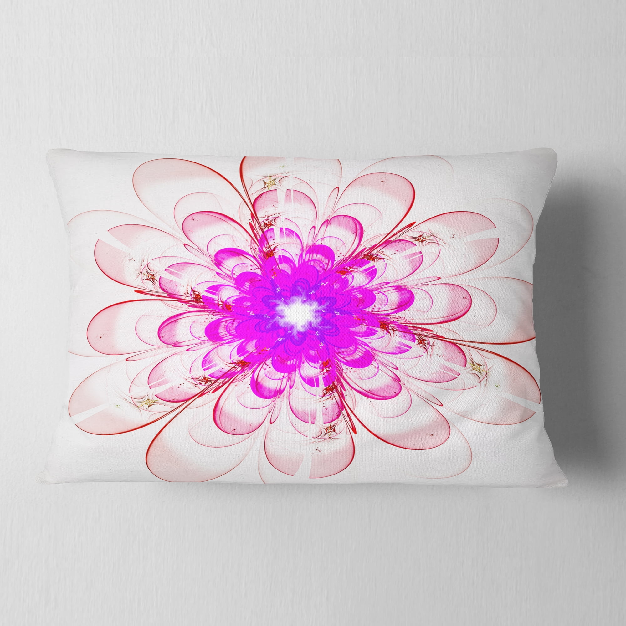 Designart Perfect Fractal Flower in Light Pink - Floral Throw Pillow - 12x20