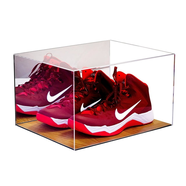 Deluxe Acrylic Basketball Shoe Display Case with Wood Floor and Mirror