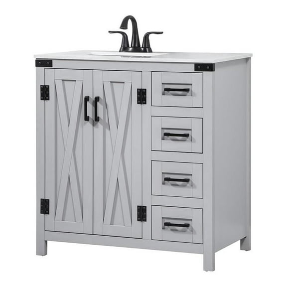 Elegant Decor Grant 32" Aluminum MDF Single Bathroom Vanity in Gray