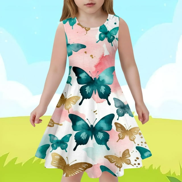 Robes pour Filles - Robe Mode Slim Sans Manches pour Activités Décontractées en Extérieur et à l'École - pour les 4 à 13 Ans