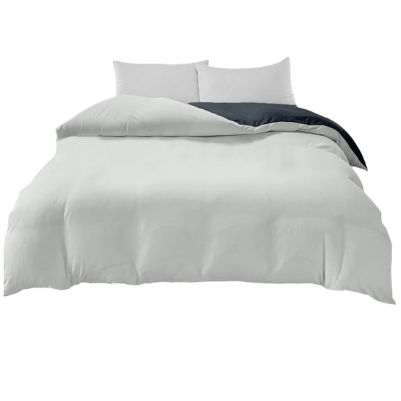 Bedding Set 4-Piece Two-Tone White Blue Black, Polyester Material, for Full Size Bed, Includes Duvet Cover 71x87in, Flat Sheet 91x91in, 2 Pillowcases