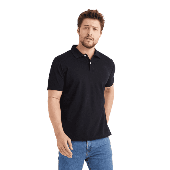 Wear Sierra Men's Polo Shirt, Short Sleeve, 2-Button, Quick Dry, Relaxed Fit, Black, Small
