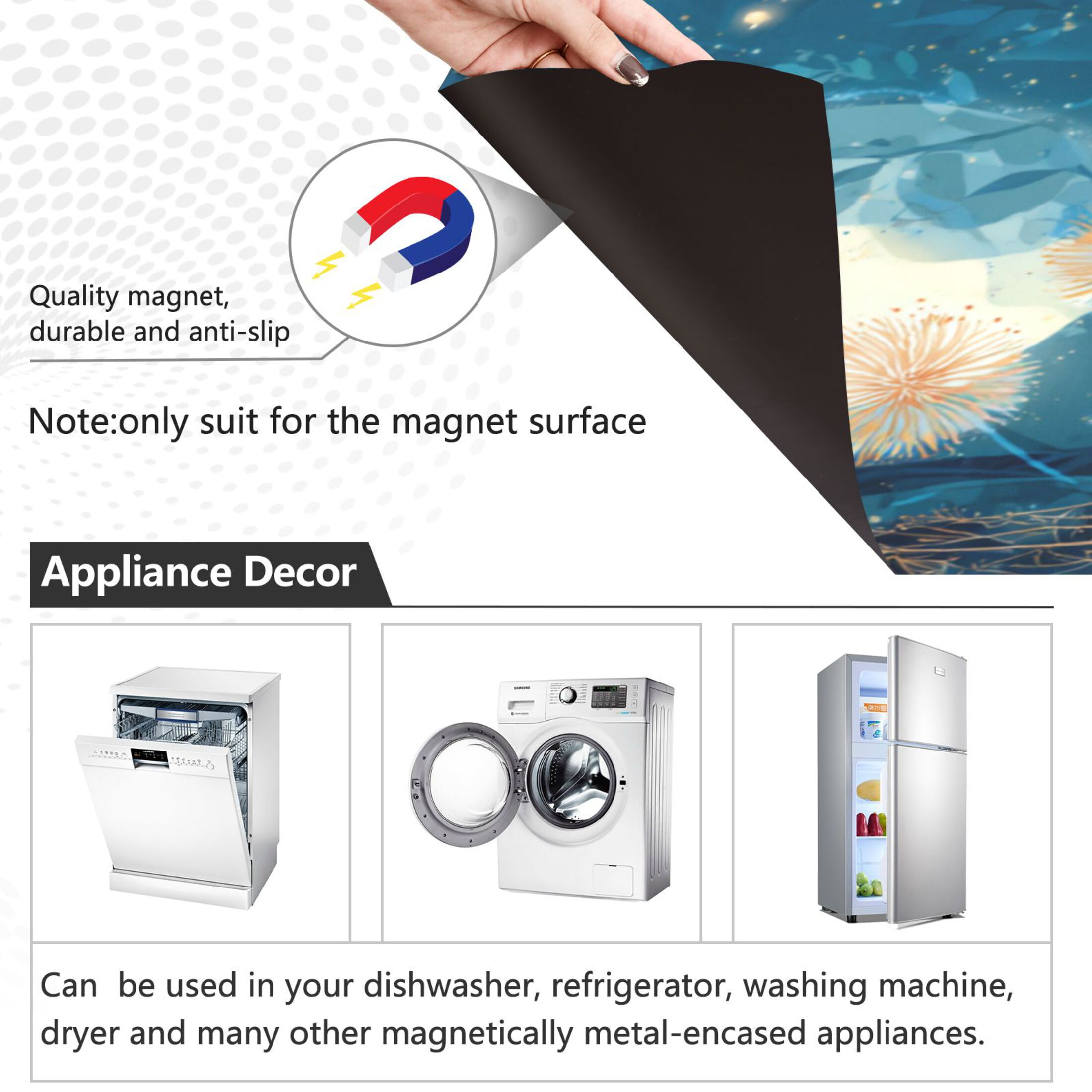 Dishwasher Magnetic Refrigerator Magnet Cover Sticker Home Decorative 23"x26" Whimsical White Cat