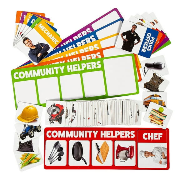 Fun Express Community Helpers Sorting Picture Cardstock Activity with Storage Bag - 72 Pieces