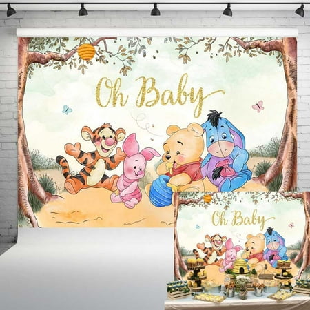 Image of Oh Baby Pooh Backdrop Vintage Pooh Bear Baby Background Clic Winnie and Friends Party Decorations Newborn