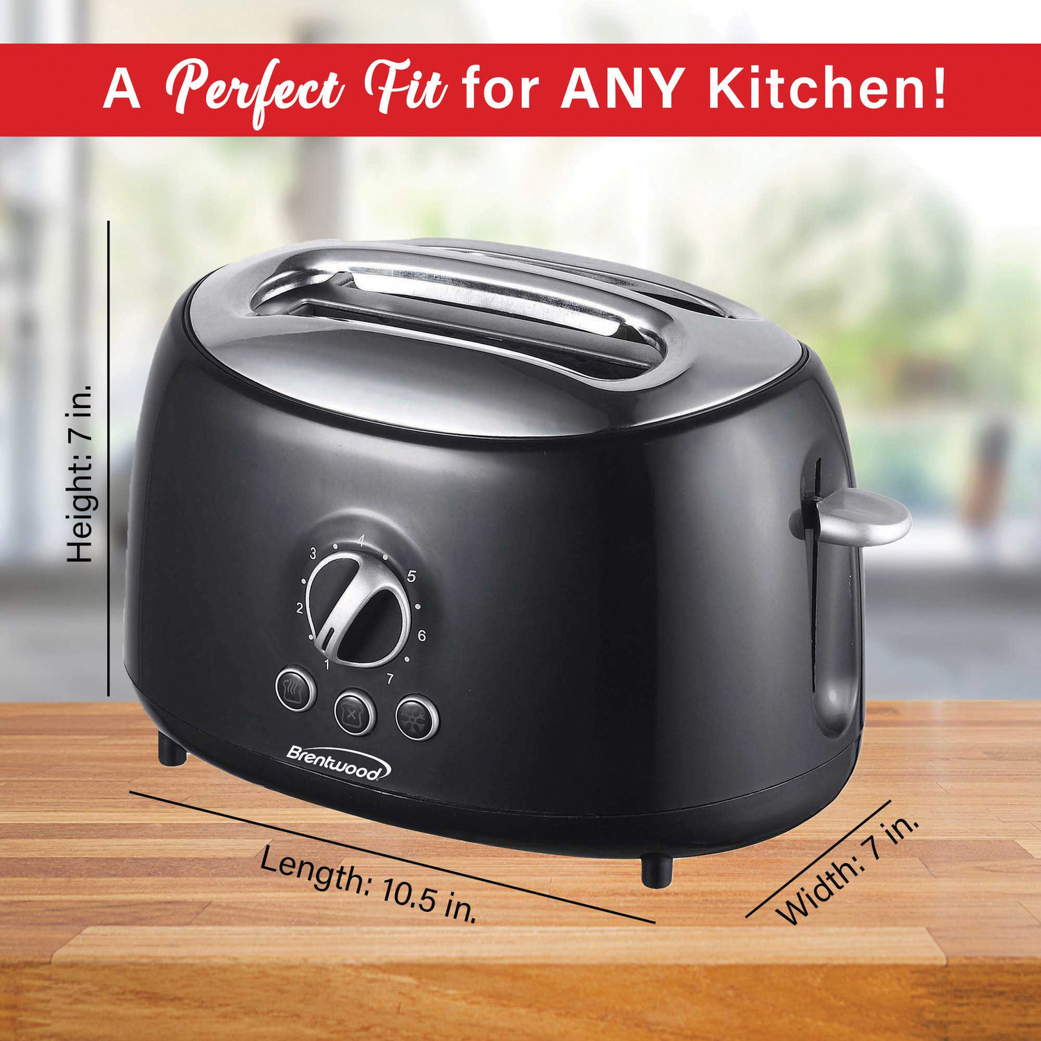 Brentwood 2-Slice Retro Toaster, Black, Extra Wide Slots