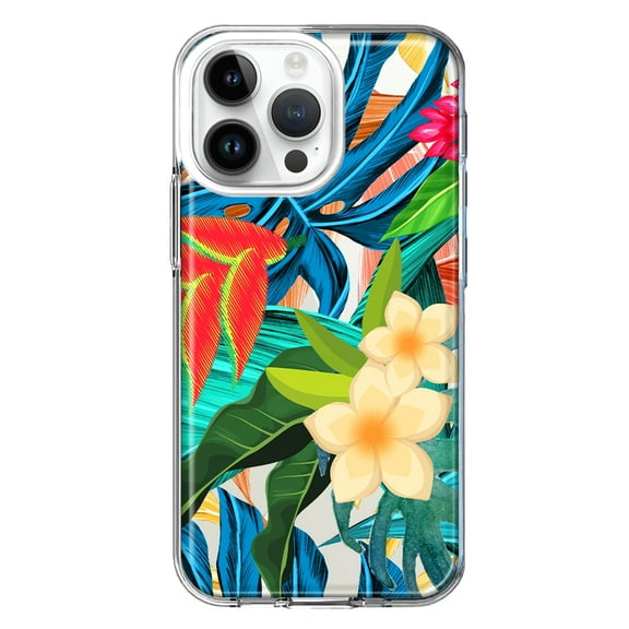 MUNDAZE Case for Apple iPhone 15 Pro Max Slim Hard Shell Soft TPU Hybrid Shockproof Heavy Duty Protective Phone Cover - Blue Monstera Pothos Tropical Floral Summer Flowers