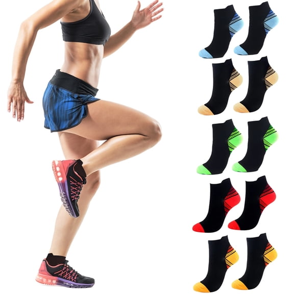 5 Pairs Compression Running Socks for Men & Women – Ankle Socks with Arch Support, Breathable & Durable