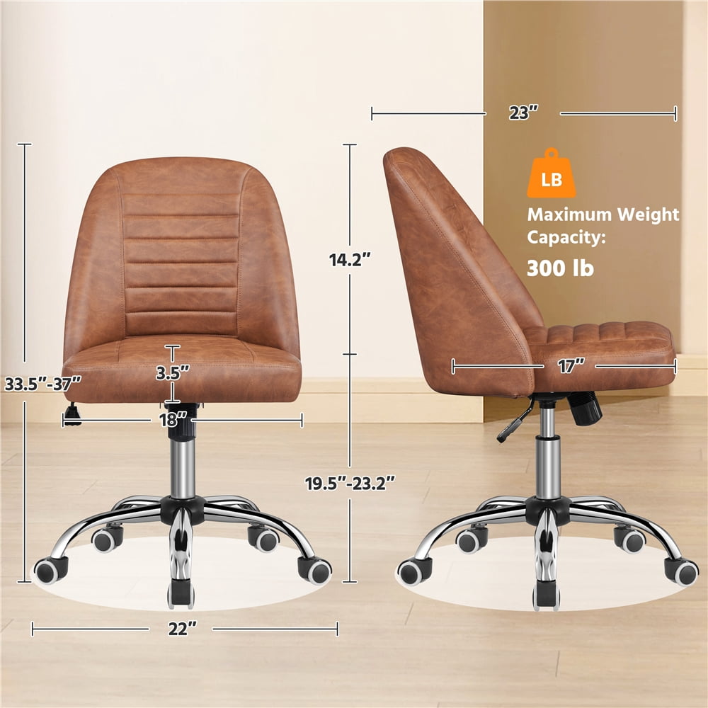 Yaheetech Rolling Faux Leather Desk Chair with Chrome Plated Metal Base, Retro Brown