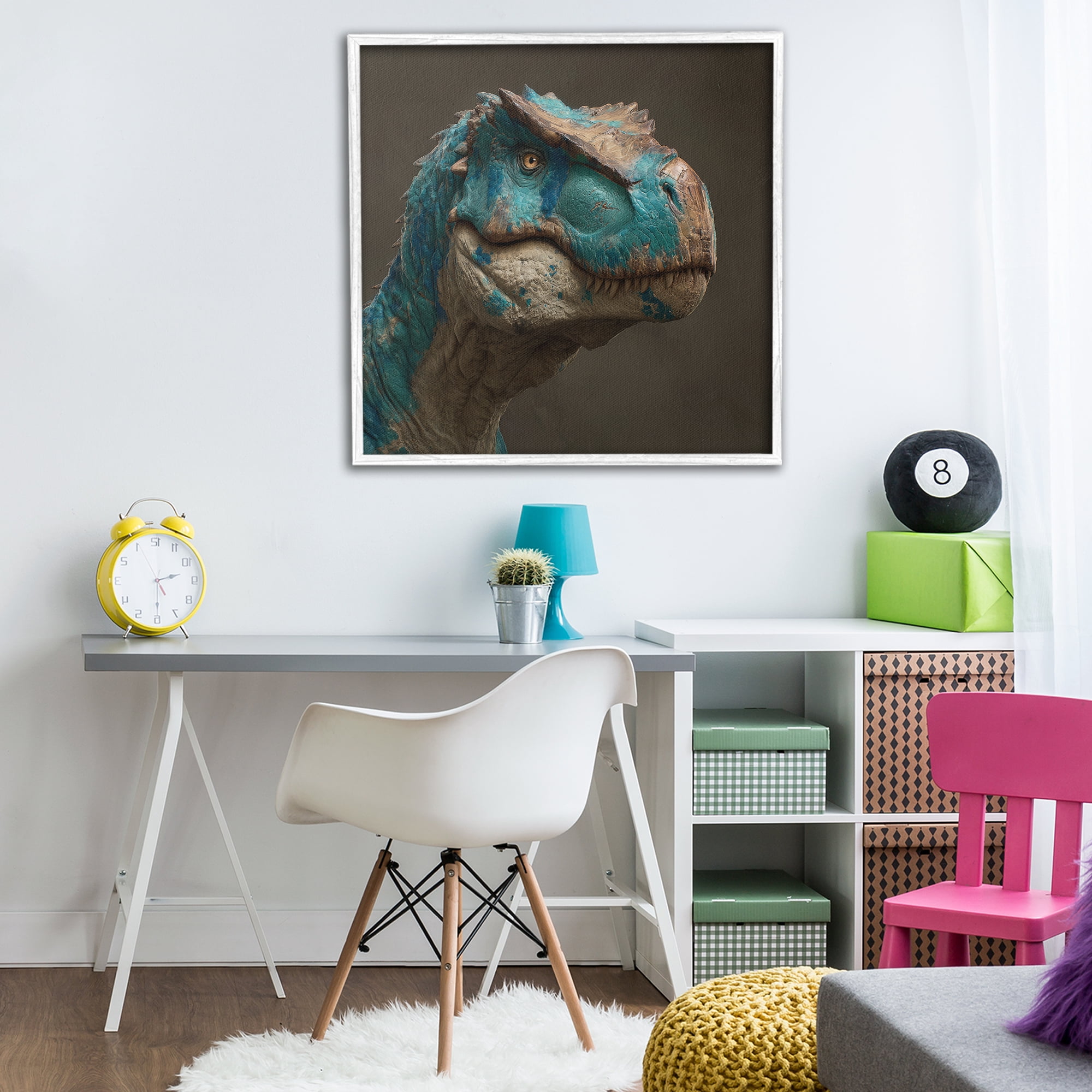 Stupell Industries Cerulean Scaled Dinosaur Detail White Framed Giclee Art, design by Wumples