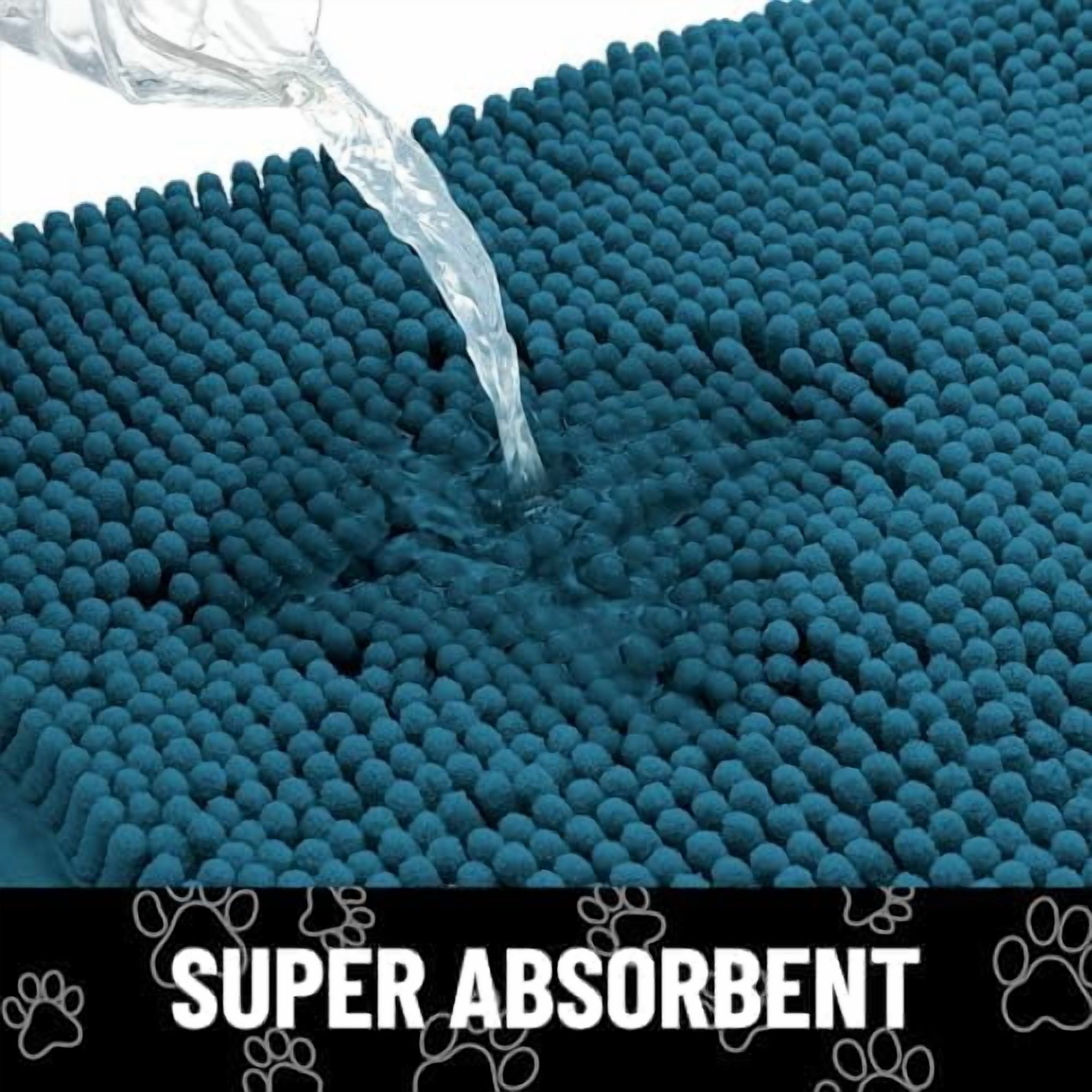 Dog Door Mat for Muddy Paws, Absorbent Dirt Trapper Non Slip Quick Dry Washable Chenille Mat for Mud Dogs, Entry Rug for Indoor and Outdoor (24x16 Inches, Atlantic Blue and White)