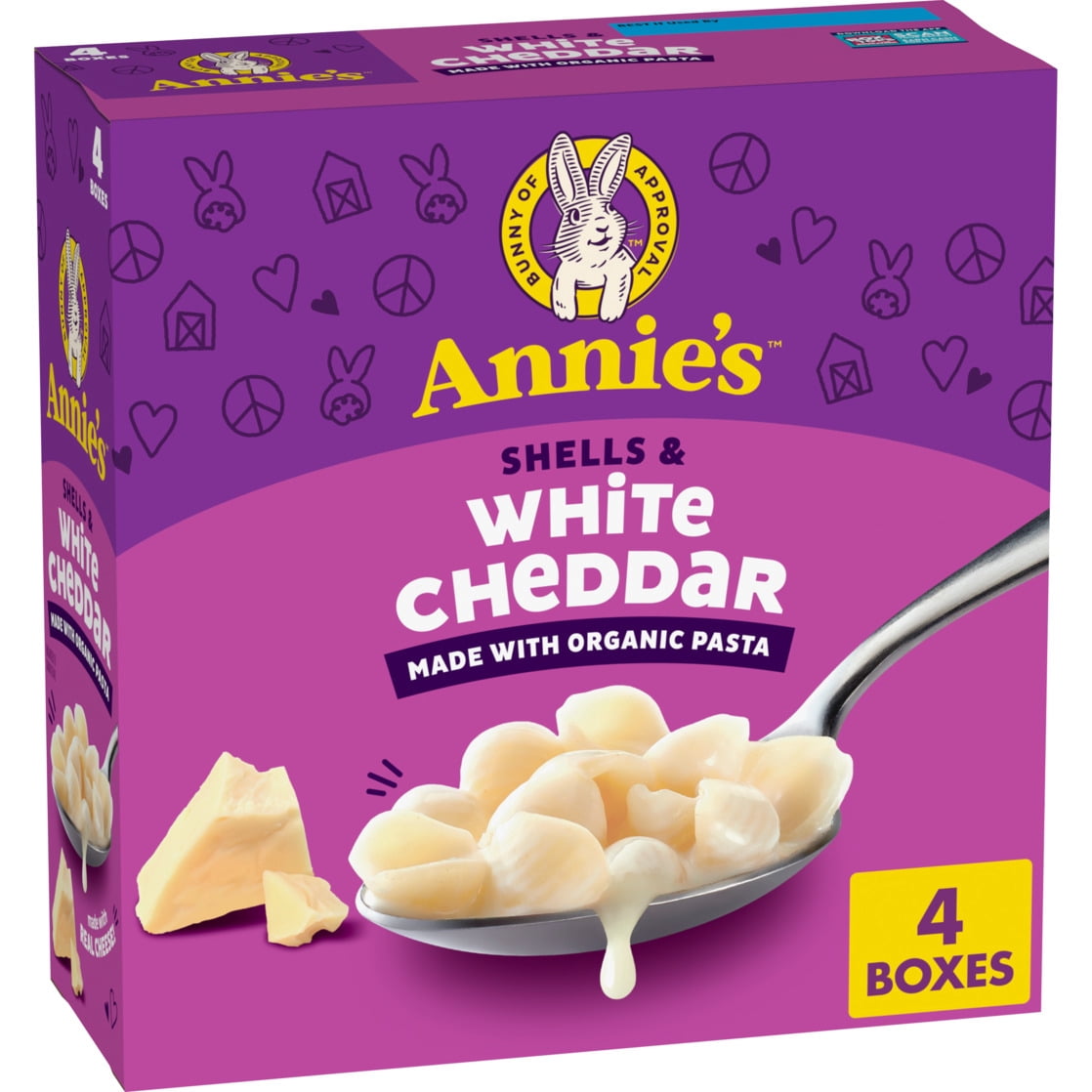(4 pack) Annie's Shells and White Cheddar Made with Organic Protein Pasta and Real Cheese, 4 Count, 24 oz