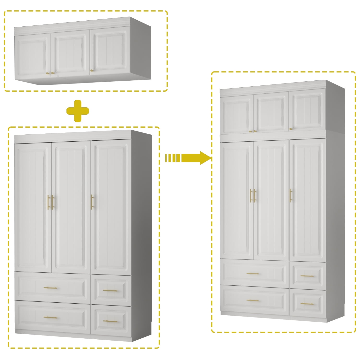 Timechee White Wardrobe Armoire with Hanging Rod, Top and
