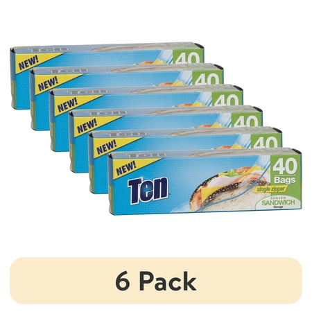 (6 pack) Ten Sandwich Bags 40 Count Zipper Seal