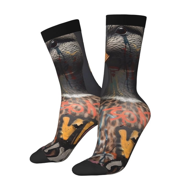Fotbe Graffiti Cool Duck Calcetas Largas con Estampado para Hombre y Mujer – Calcetas de Compresión Transpirables y Elásticas, Viajar y Uso Diario Talla 5-11
