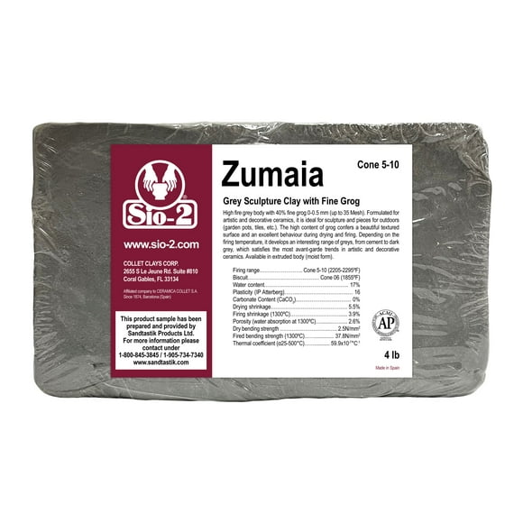 SIO-2 Zumaia Gray Sculpture Ceramic Pottery Clay | 4 lb, Cone 5-10 | High Fire Kiln-Fired Clay For Wheel-Throwing, Hand Building, Modelling - Create Pottery and Sculpted Artwork, Ready-To-Use