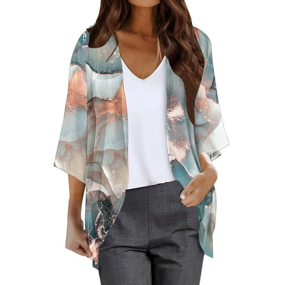 SNOWSONG V Neck Tops,Crochet Tops 2024 New Women's Floral Printed Puffy Sleeve Chiffon Cardigan Loose Blouse Casual Top ,Kimonos for Women,Lightweight Cardigans Black L