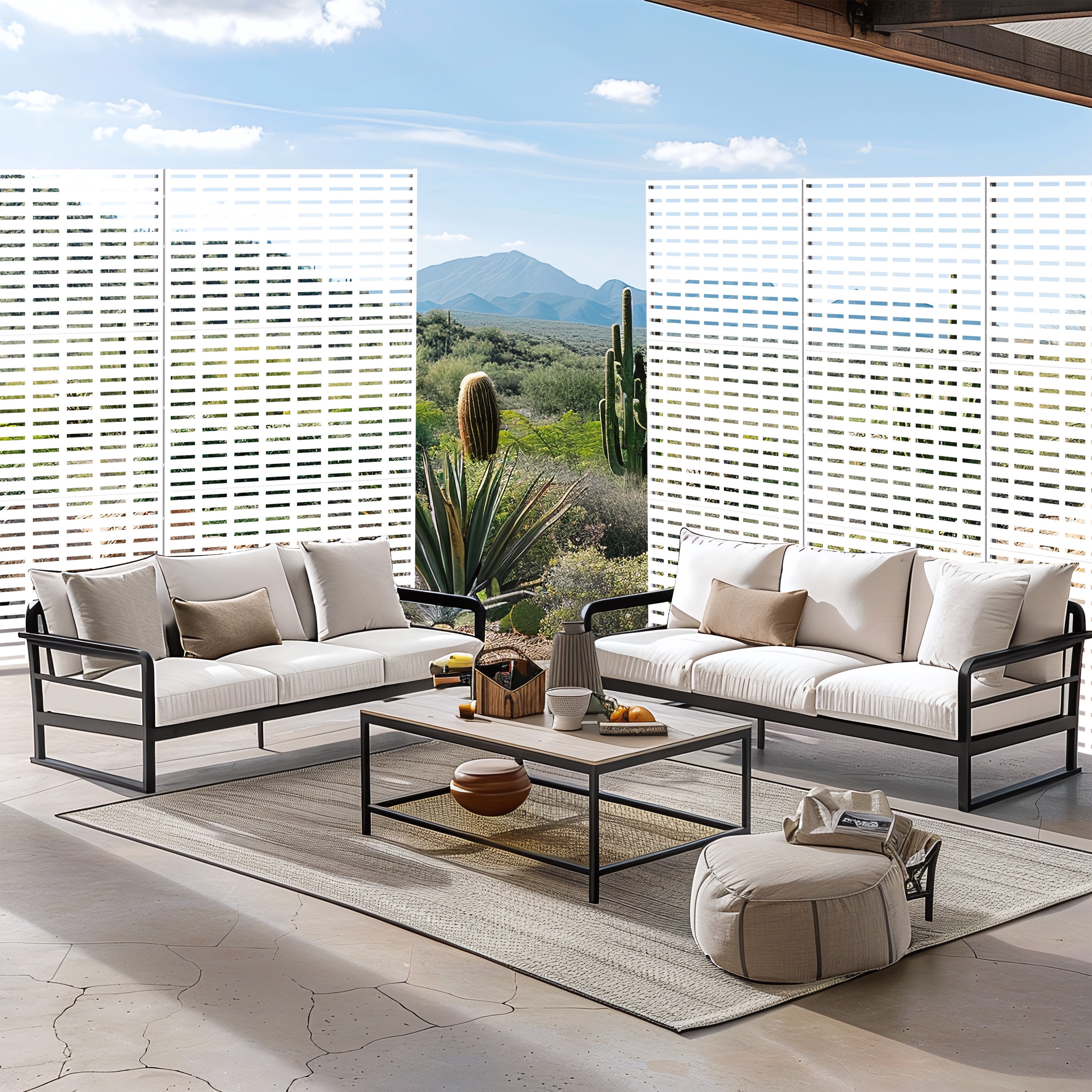 MAYEERTY 72*47" Outdoor White Metal Privacy Panel Screen for Patio, Rect Grid Pattern